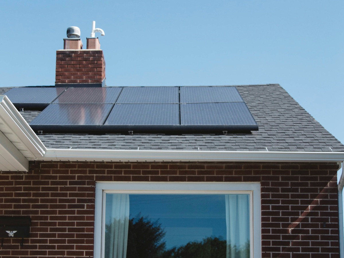 Solar panels installed on a brick house roof in Northern Ireland